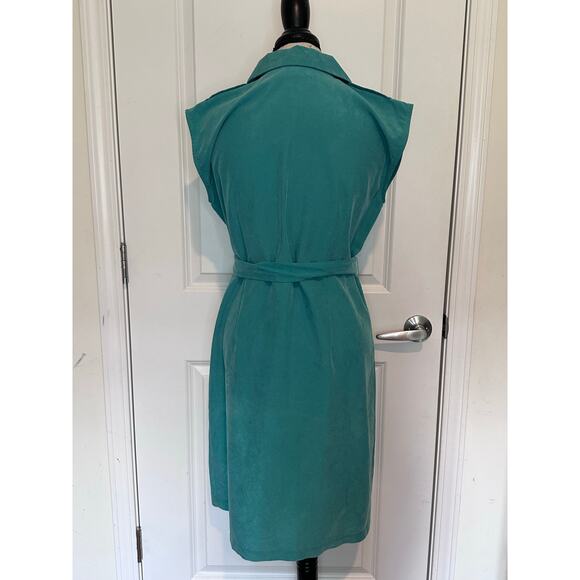 Vintage R&K Originals Women's sz 10P Button Down Shift Dress Turquoise Sash 90s - Picture 4 of 12